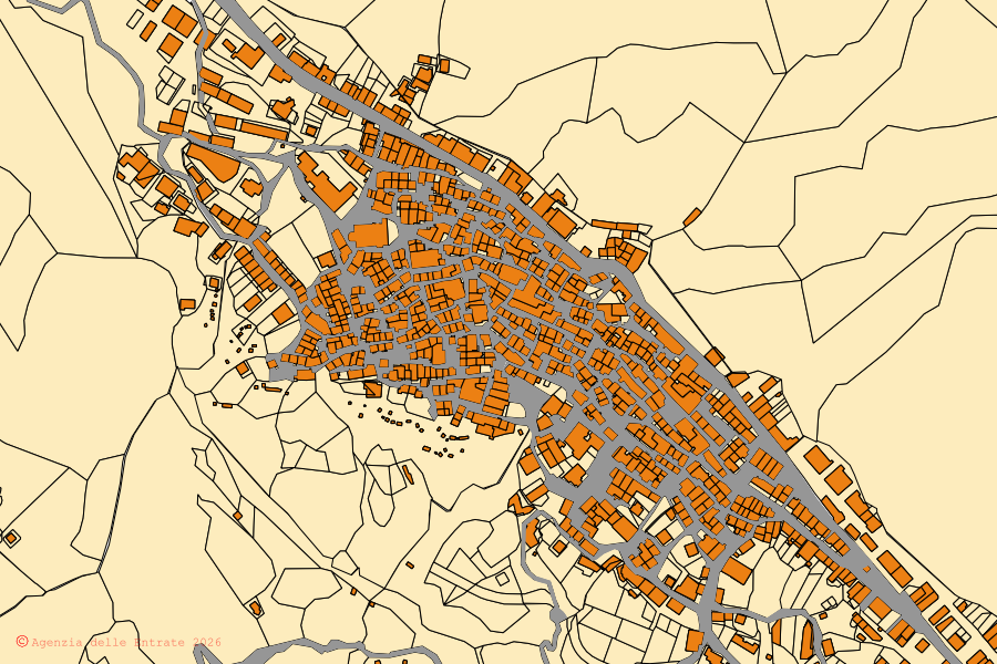 Mappa catastale del centro di San Nicola dell'Alto: particelle e fabbricati, cartografia Agenzia delle Entrate