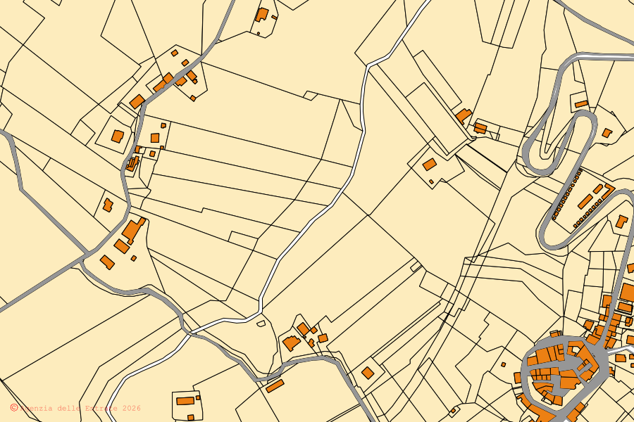 Mappa catastale del centro di San Paolo di Jesi: particelle e fabbricati, cartografia Agenzia delle Entrate