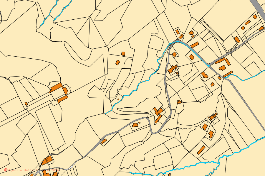 Mappa catastale del centro di San Pietro di Feletto: particelle e fabbricati, cartografia Agenzia delle Entrate