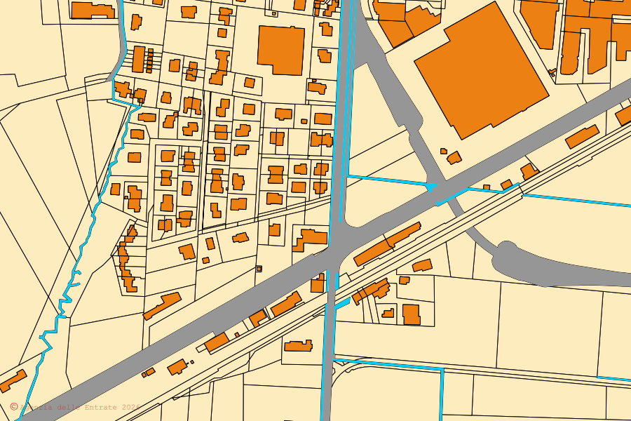 Mappa catastale del centro di San Pietro in Gu: particelle e fabbricati, cartografia Agenzia delle Entrate