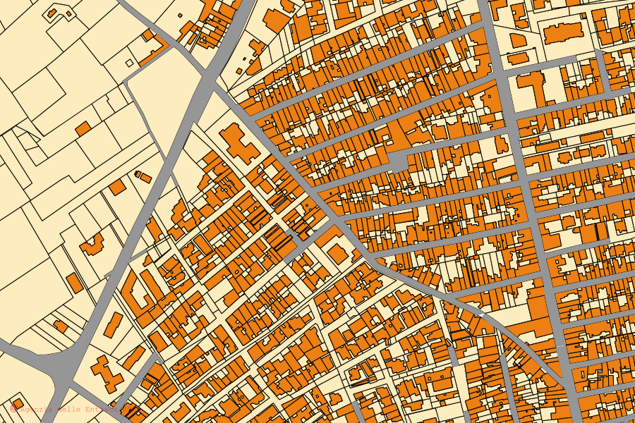 Mappa catastale del centro di San Pietro Vernotico: particelle e fabbricati, cartografia Agenzia delle Entrate