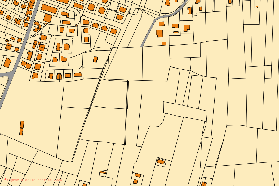 Mappa catastale del centro di San Pietro Viminario: particelle e fabbricati, cartografia Agenzia delle Entrate