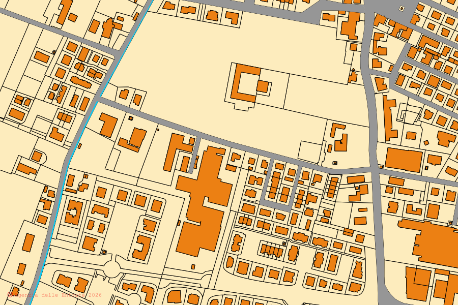 Mappa catastale del centro di San Prospero: particelle e fabbricati, cartografia Agenzia delle Entrate