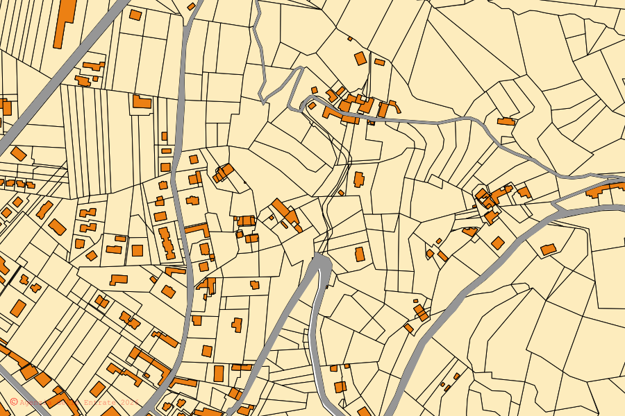 Mappa catastale del centro di San Raffaele Cimena: particelle e fabbricati, cartografia Agenzia delle Entrate