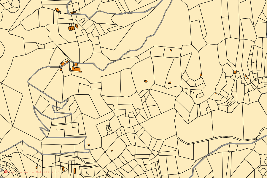 Mappa catastale del centro di San Roberto: particelle e fabbricati, cartografia Agenzia delle Entrate
