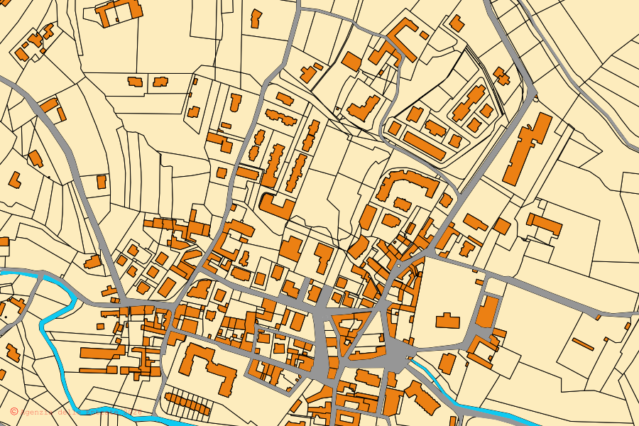 Mappa catastale del centro di San Secondo di Pinerolo: particelle e fabbricati, cartografia Agenzia delle Entrate