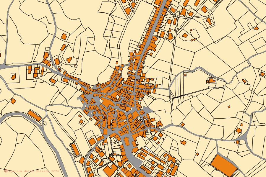 Mappa catastale del centro di San Sossio Baronia: particelle e fabbricati, cartografia Agenzia delle Entrate