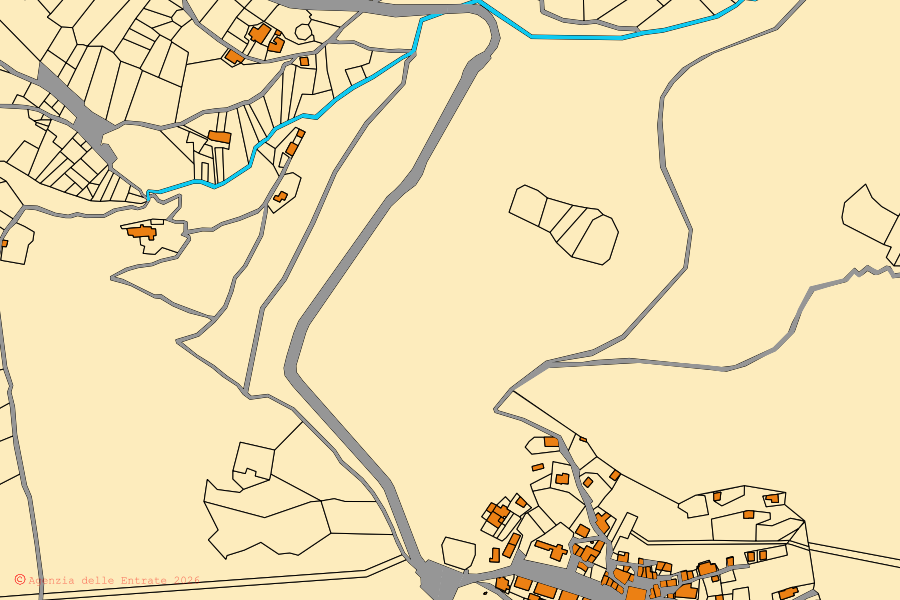 Mappa catastale del centro di San Vincenzo Valle Roveto: particelle e fabbricati, cartografia Agenzia delle Entrate