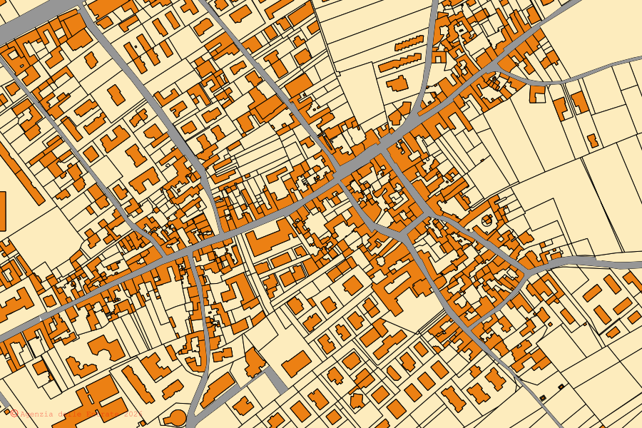 Mappa catastale del centro di San Vitaliano: particelle e fabbricati, cartografia Agenzia delle Entrate