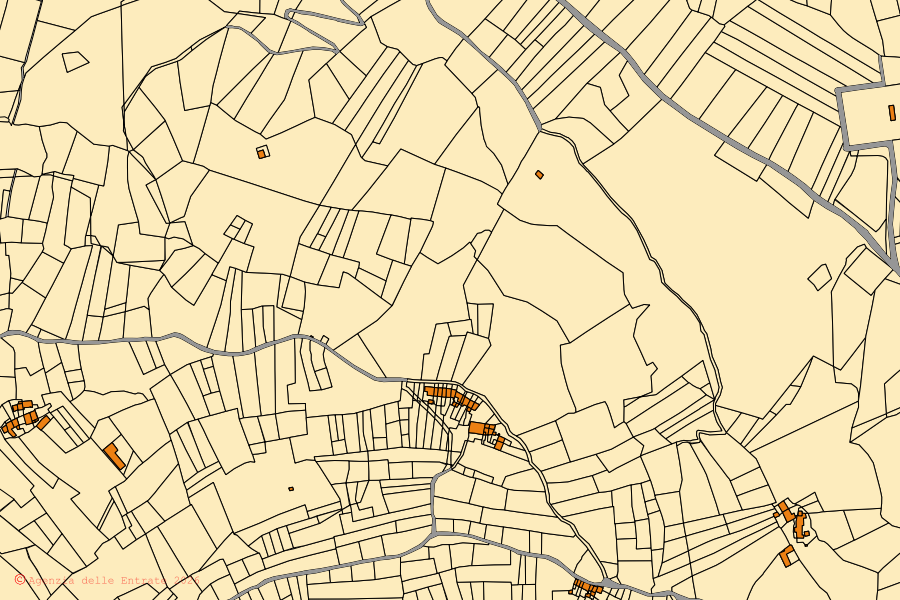 Mappa catastale del centro di Sanfront: particelle e fabbricati, cartografia Agenzia delle Entrate