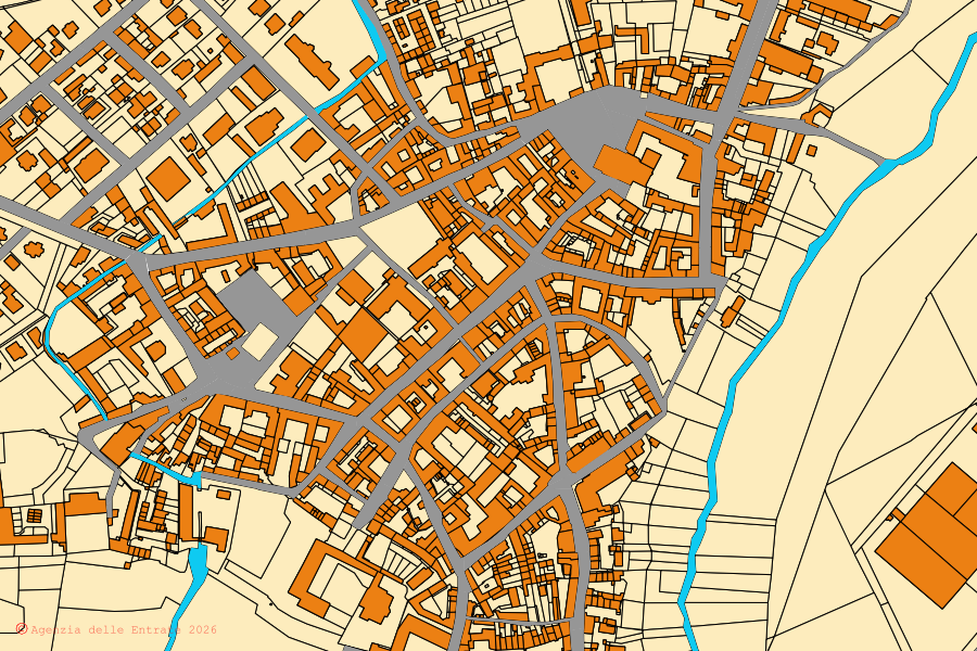 Mappa catastale del centro di Sannazzaro de' Burgondi: particelle e fabbricati, cartografia Agenzia delle Entrate
