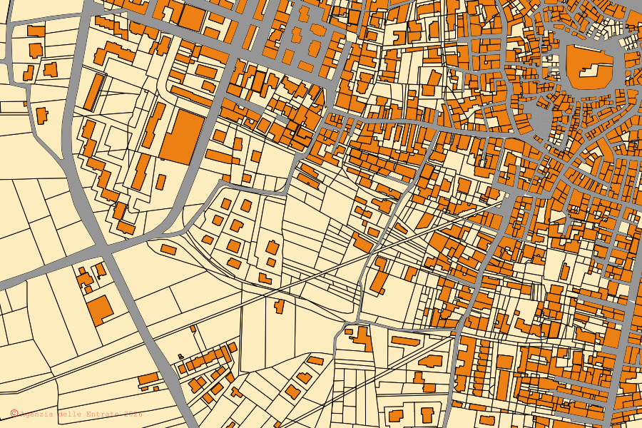 Mappa catastale del centro di Sannicandro di Bari: particelle e fabbricati, cartografia Agenzia delle Entrate