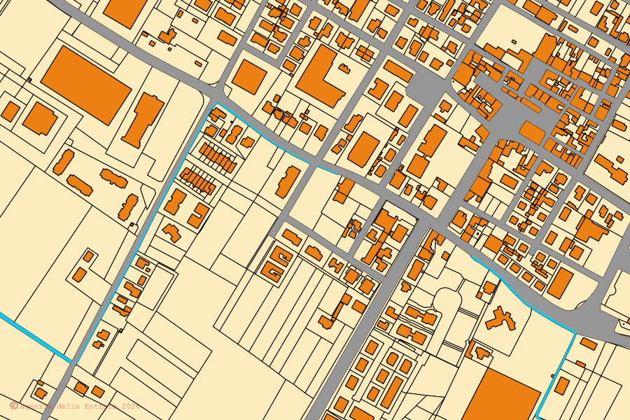 Mappa catastale del centro di Sant'Agata sul Santerno: particelle e fabbricati, cartografia Agenzia delle Entrate