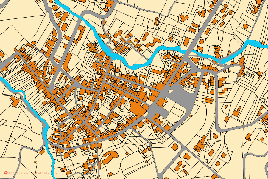 Mappa catastale del centro di Sant'Alfio: particelle e fabbricati, cartografia Agenzia delle Entrate
