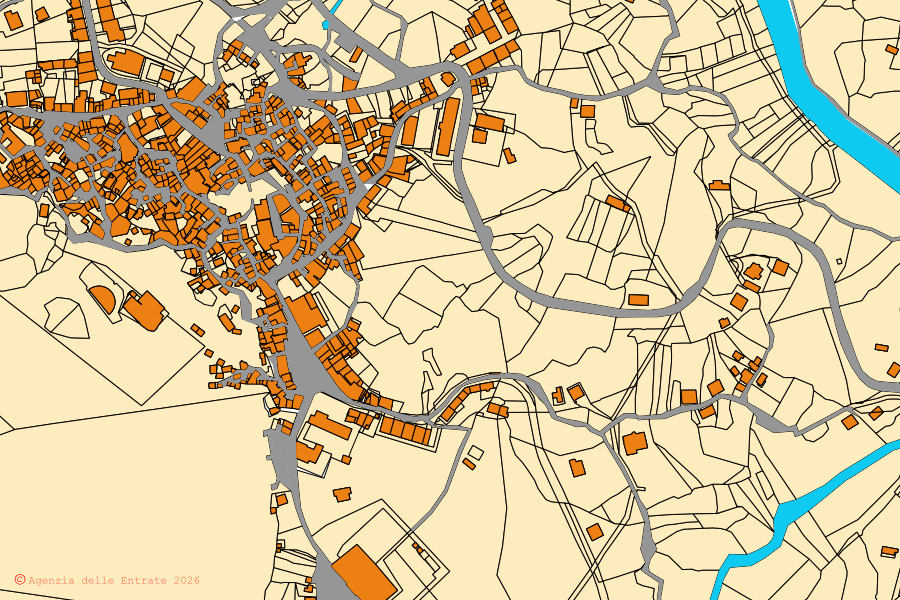 Mappa catastale del centro di Sant'Angelo Le Fratte: particelle e fabbricati, cartografia Agenzia delle Entrate