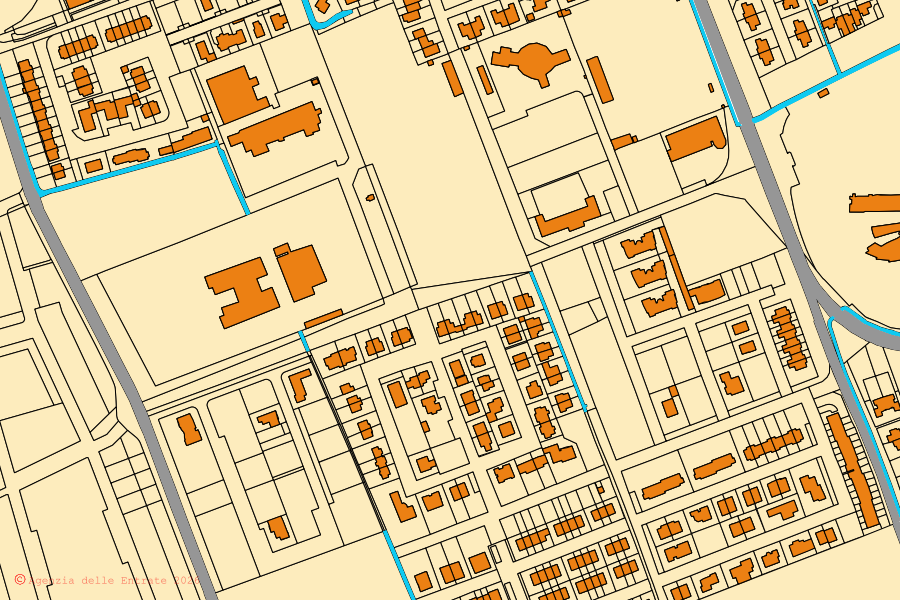 Mappa catastale del centro di Sant'Angelo Lodigiano: particelle e fabbricati, cartografia Agenzia delle Entrate
