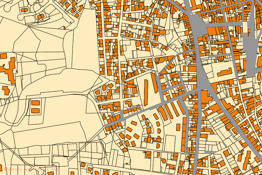 Mappa catastale del centro di Sant'Antioco: particelle e fabbricati, cartografia Agenzia delle Entrate