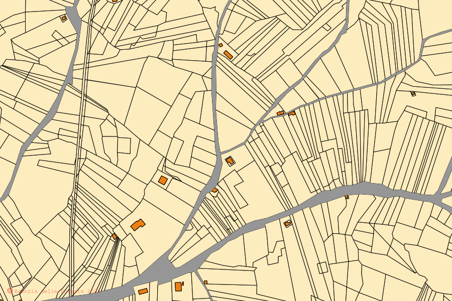 Mappa catastale del centro di Sant'Elena Sannita: particelle e fabbricati, cartografia Agenzia delle Entrate