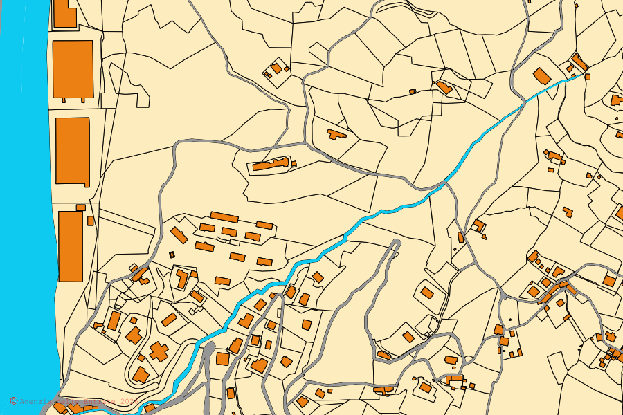 Mappa catastale del centro di Sant'Olcese: particelle e fabbricati, cartografia Agenzia delle Entrate