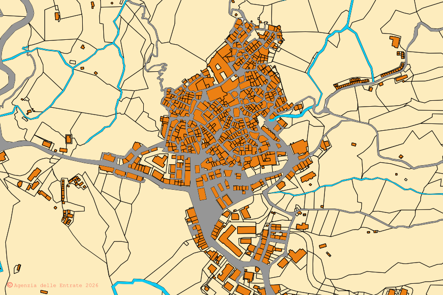 Mappa catastale del centro di Santa Caterina dello Ionio: particelle e fabbricati, cartografia Agenzia delle Entrate