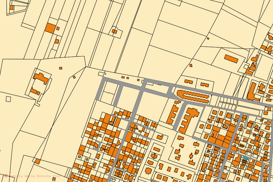 Mappa catastale del centro di Santa Croce Camerina: particelle e fabbricati, cartografia Agenzia delle Entrate