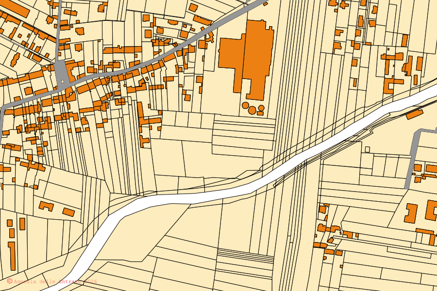 Mappa catastale del centro di Santena: particelle e fabbricati, cartografia Agenzia delle Entrate