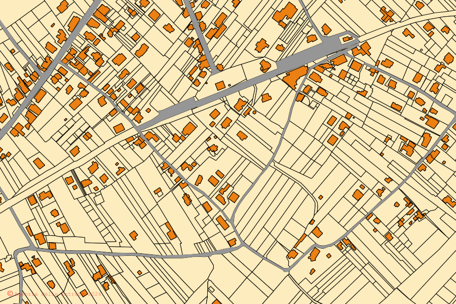 Mappa catastale del centro di Santi Cosma e Damiano: particelle e fabbricati, cartografia Agenzia delle Entrate
