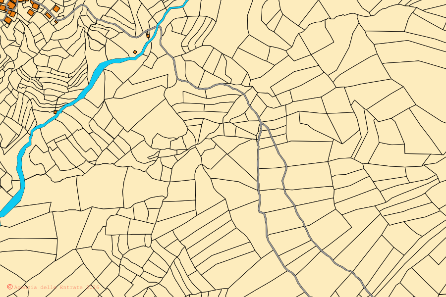 Mappa catastale del centro di Santo Stefano d'Aveto: particelle e fabbricati, cartografia Agenzia delle Entrate