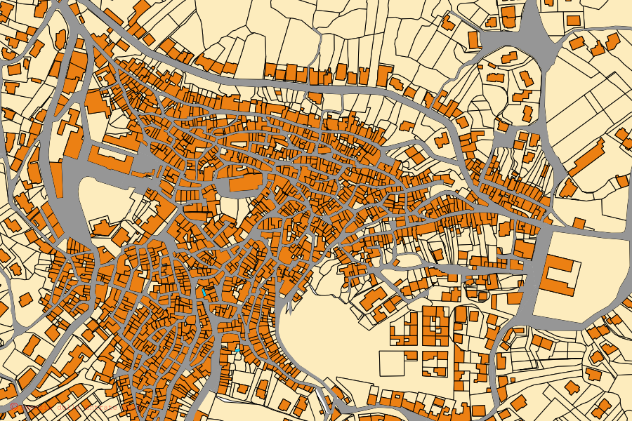 Mappa catastale del centro di Santu Lussurgiu: particelle e fabbricati, cartografia Agenzia delle Entrate