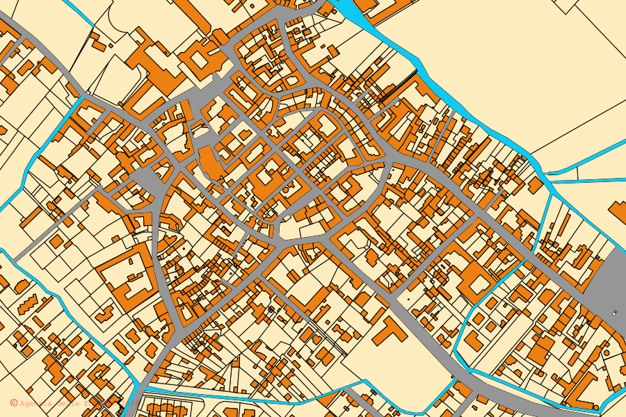 Mappa catastale del centro di Sartirana Lomellina: particelle e fabbricati, cartografia Agenzia delle Entrate