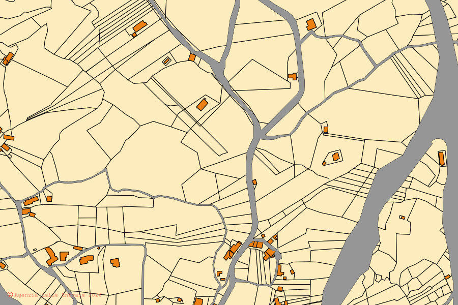 Mappa catastale del centro di Sassinoro: particelle e fabbricati, cartografia Agenzia delle Entrate