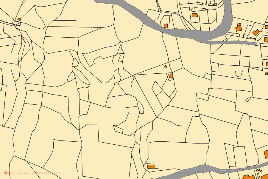 Mappa catastale del centro di Sassocorvaro Auditore: particelle e fabbricati, cartografia Agenzia delle Entrate