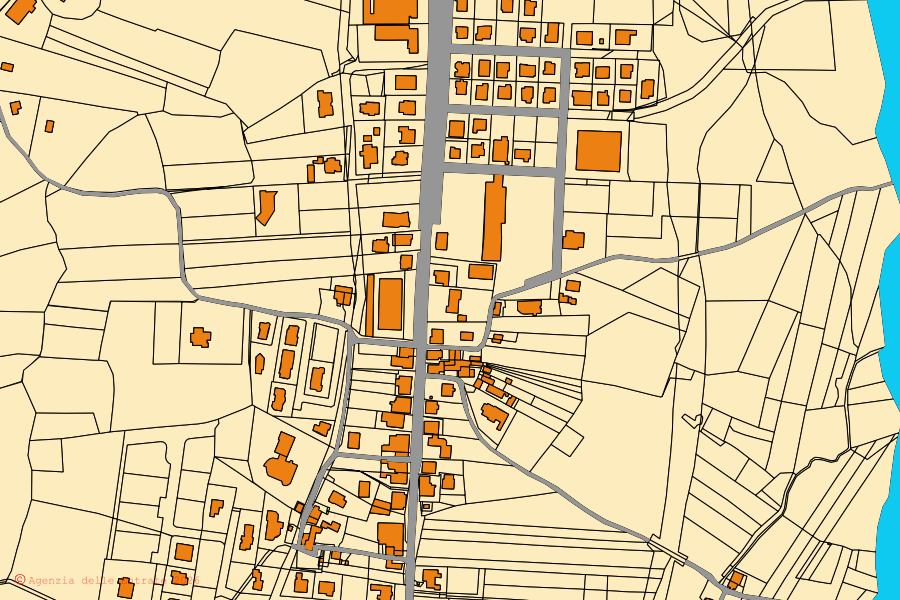 Mappa catastale del centro di Sassofeltrio: particelle e fabbricati, cartografia Agenzia delle Entrate