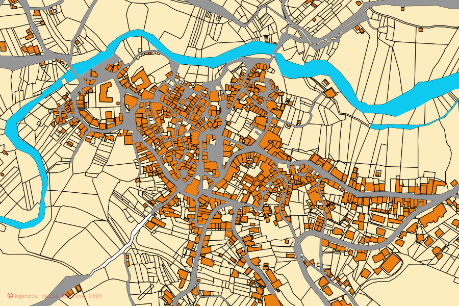Mappa catastale del centro di Satriano di Lucania: particelle e fabbricati, cartografia Agenzia delle Entrate