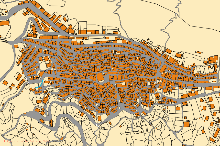 Mappa catastale del centro di Savelli: particelle e fabbricati, cartografia Agenzia delle Entrate