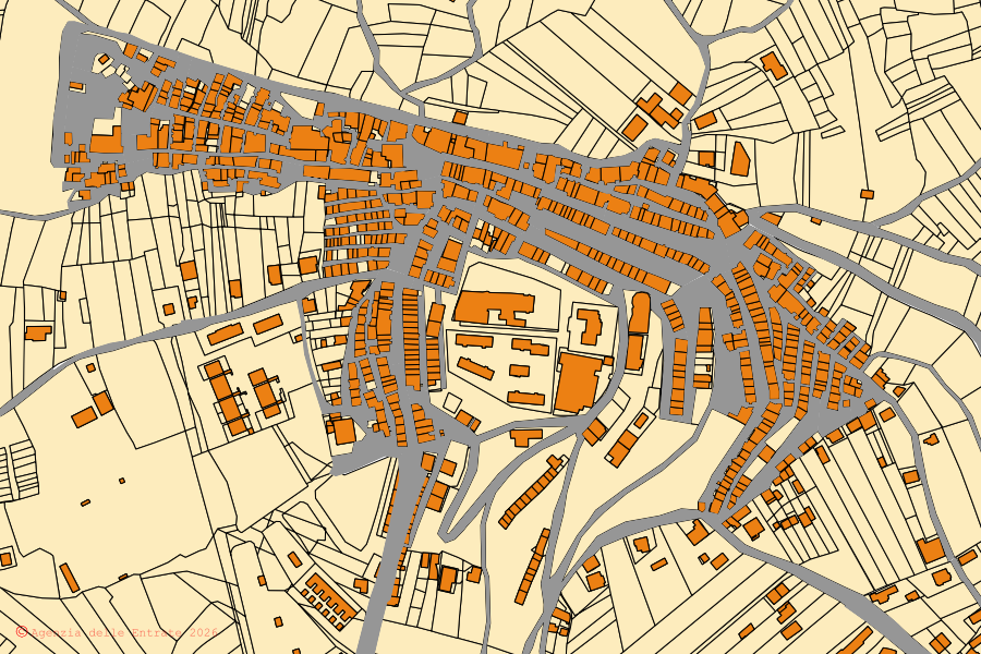 Mappa catastale del centro di Savignano Irpino: particelle e fabbricati, cartografia Agenzia delle Entrate