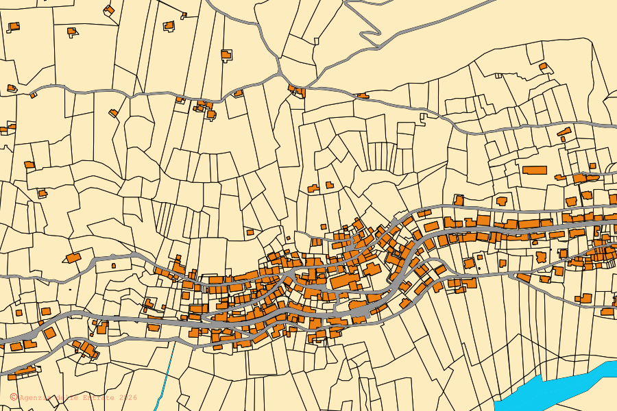 Mappa catastale del centro di Saviore dell'Adamello: particelle e fabbricati, cartografia Agenzia delle Entrate