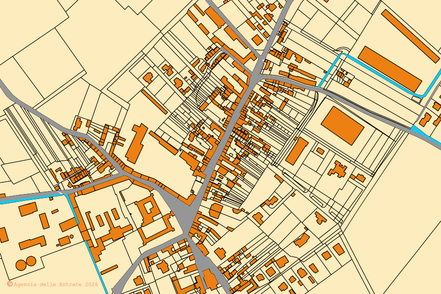 Mappa catastale del centro di Scaldasole: particelle e fabbricati, cartografia Agenzia delle Entrate