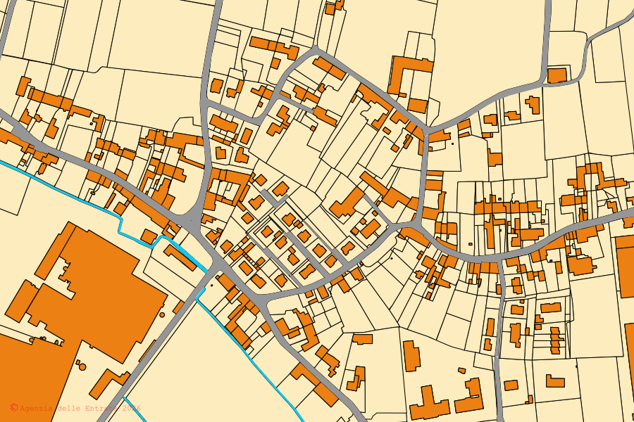 Mappa catastale del centro di Scandolara Ravara: particelle e fabbricati, cartografia Agenzia delle Entrate