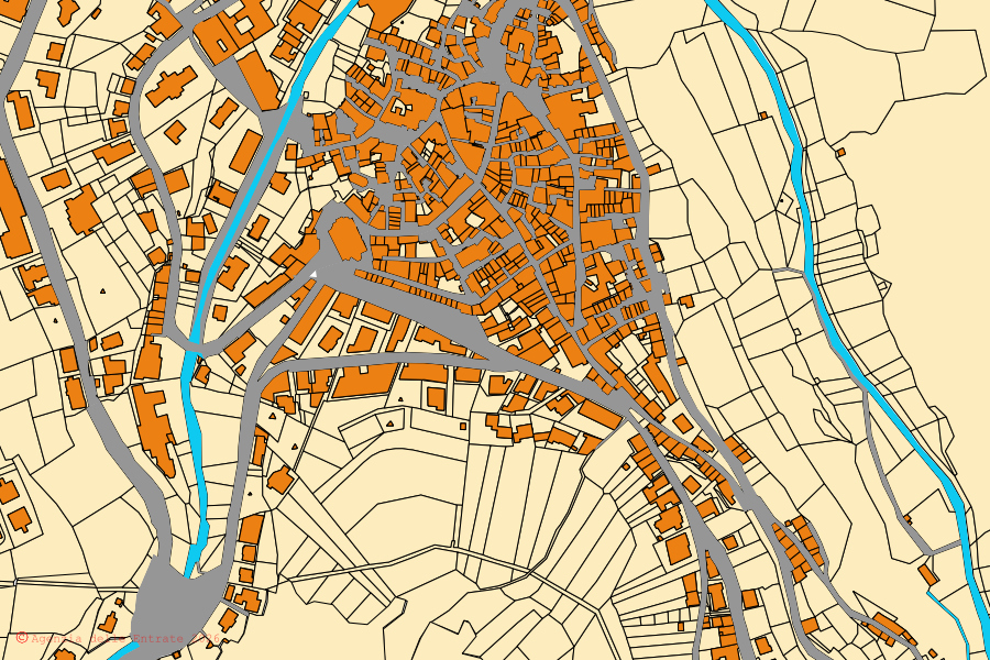 Mappa catastale del centro di Scanno: particelle e fabbricati, cartografia Agenzia delle Entrate