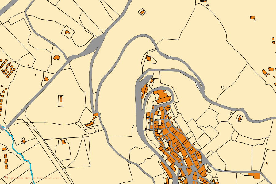 Mappa catastale del centro di Scarlino: particelle e fabbricati, cartografia Agenzia delle Entrate