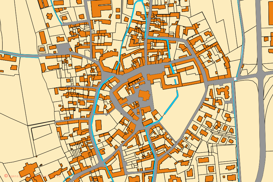 Mappa catastale del centro di Scarnafigi: particelle e fabbricati, cartografia Agenzia delle Entrate