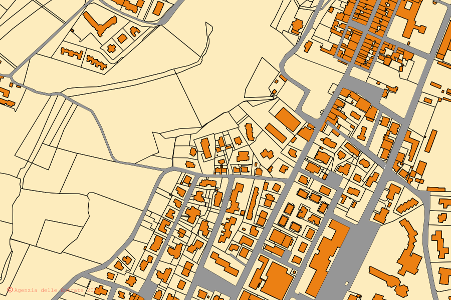 Mappa catastale del centro di Scarperia e San Piero: particelle e fabbricati, cartografia Agenzia delle Entrate
