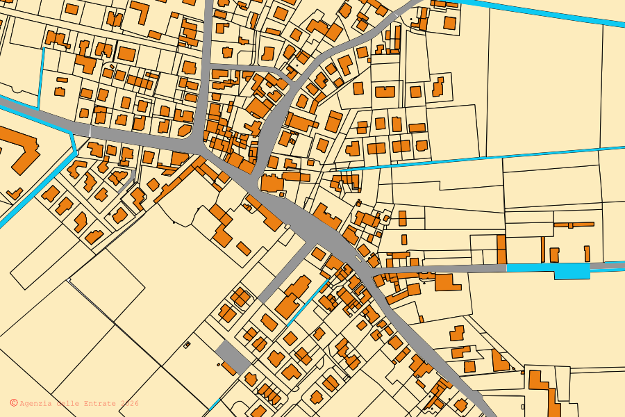 Mappa catastale del centro di Schivenoglia: particelle e fabbricati, cartografia Agenzia delle Entrate