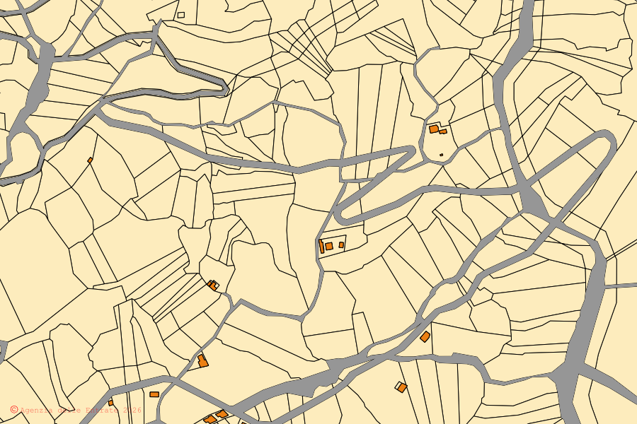 Mappa catastale del centro di Sclafani Bagni: particelle e fabbricati, cartografia Agenzia delle Entrate