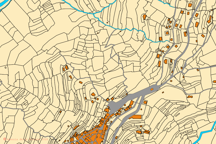 Mappa catastale del centro di Seborga: particelle e fabbricati, cartografia Agenzia delle Entrate