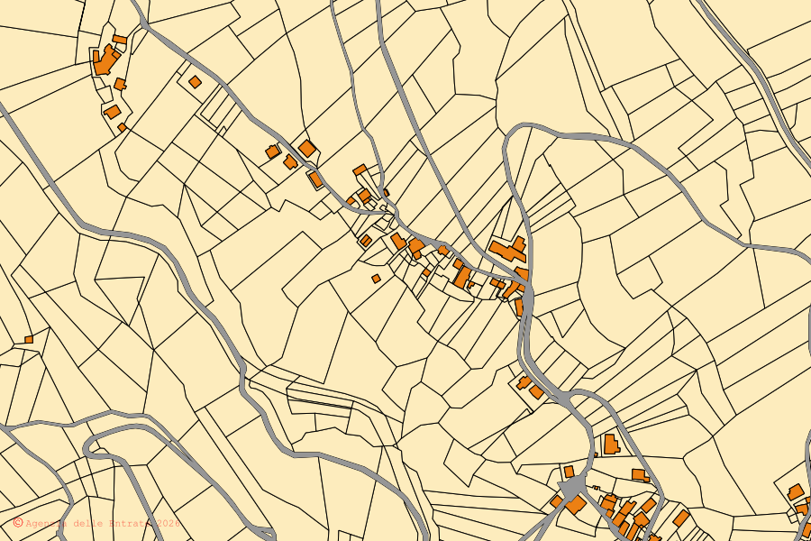 Mappa catastale del centro di Sefro: particelle e fabbricati, cartografia Agenzia delle Entrate