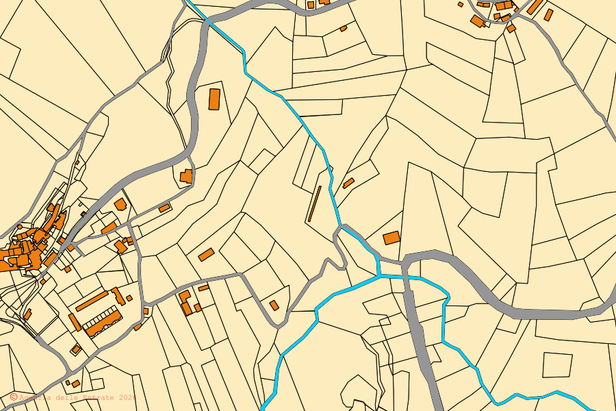 Mappa catastale del centro di Sellano: particelle e fabbricati, cartografia Agenzia delle Entrate