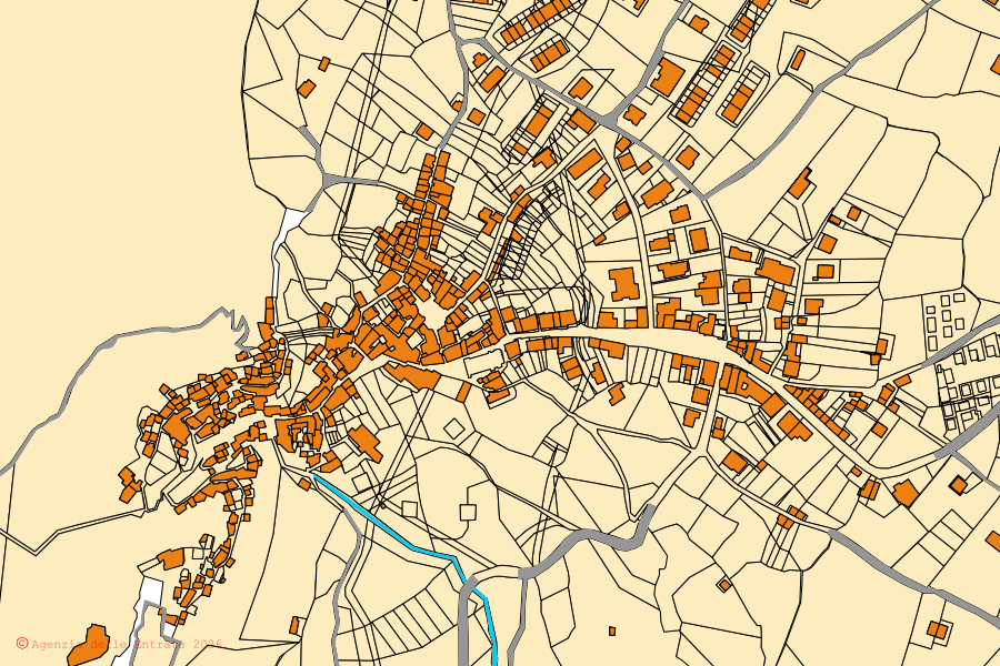 Mappa catastale del centro di Senerchia: particelle e fabbricati, cartografia Agenzia delle Entrate