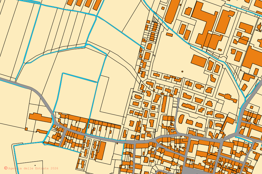 Mappa catastale del centro di Seniga: particelle e fabbricati, cartografia Agenzia delle Entrate